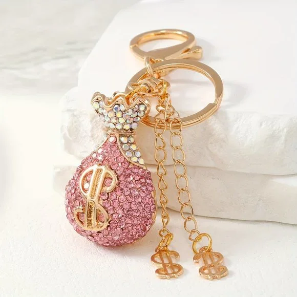 Fashion Creative Lucky Bag Money Bag Metal Artificial Diamond Keychain - Picture 3 of 6